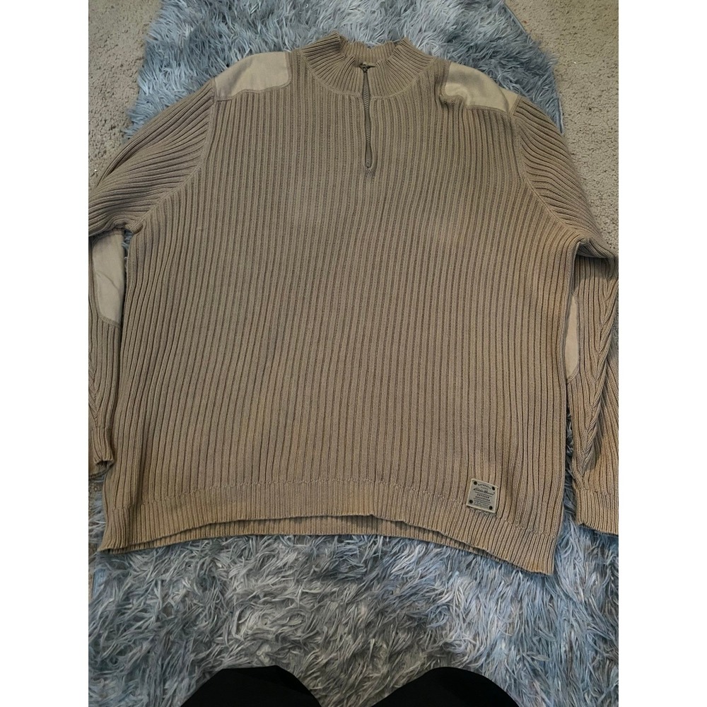 Vintage‎ Eddie Bauer XXL Quarter Zip Sweater Teflon Cotton Knit Tan Beige